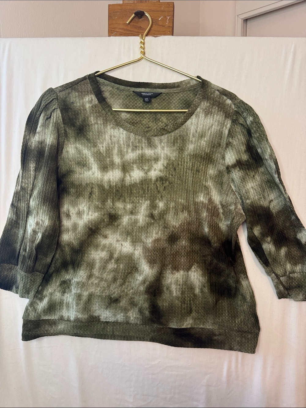 Simply Vera Vera Wang Olive Tie-Dye Crew Neck 3/4 sleeve